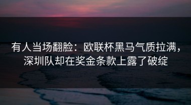 有人当场翻脸：欧联杯黑马气质拉满，深圳队却在奖金条款上露了破绽
