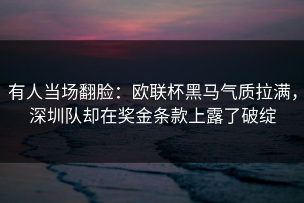 有人当场翻脸：欧联杯黑马气质拉满，深圳队却在奖金条款上露了破绽