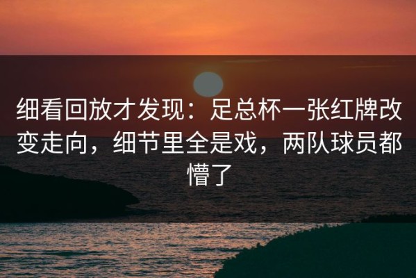 细看回放才发现：足总杯一张红牌改变走向，细节里全是戏，两队球员都懵了