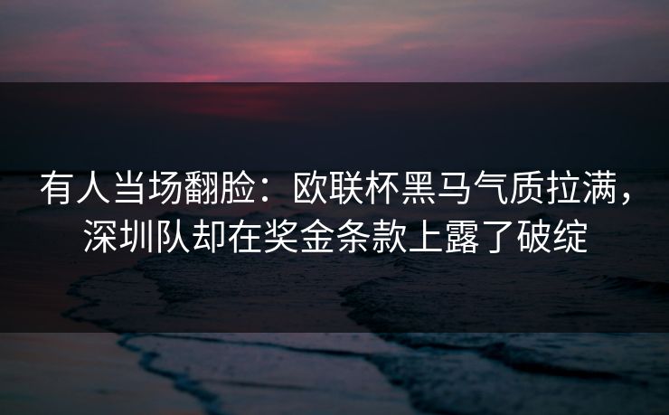 有人当场翻脸：欧联杯黑马气质拉满，深圳队却在奖金条款上露了破绽