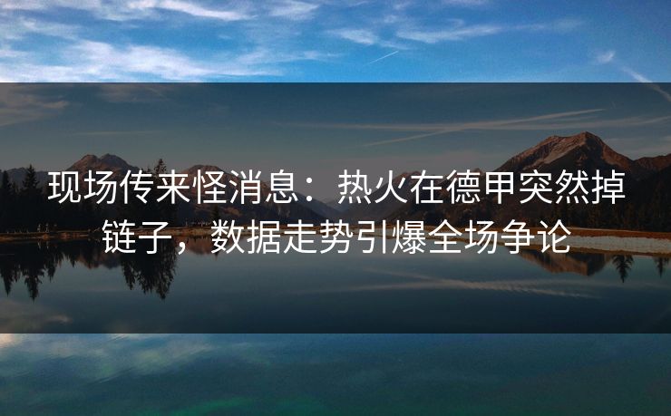 现场传来怪消息：热火在德甲突然掉链子，数据走势引爆全场争论